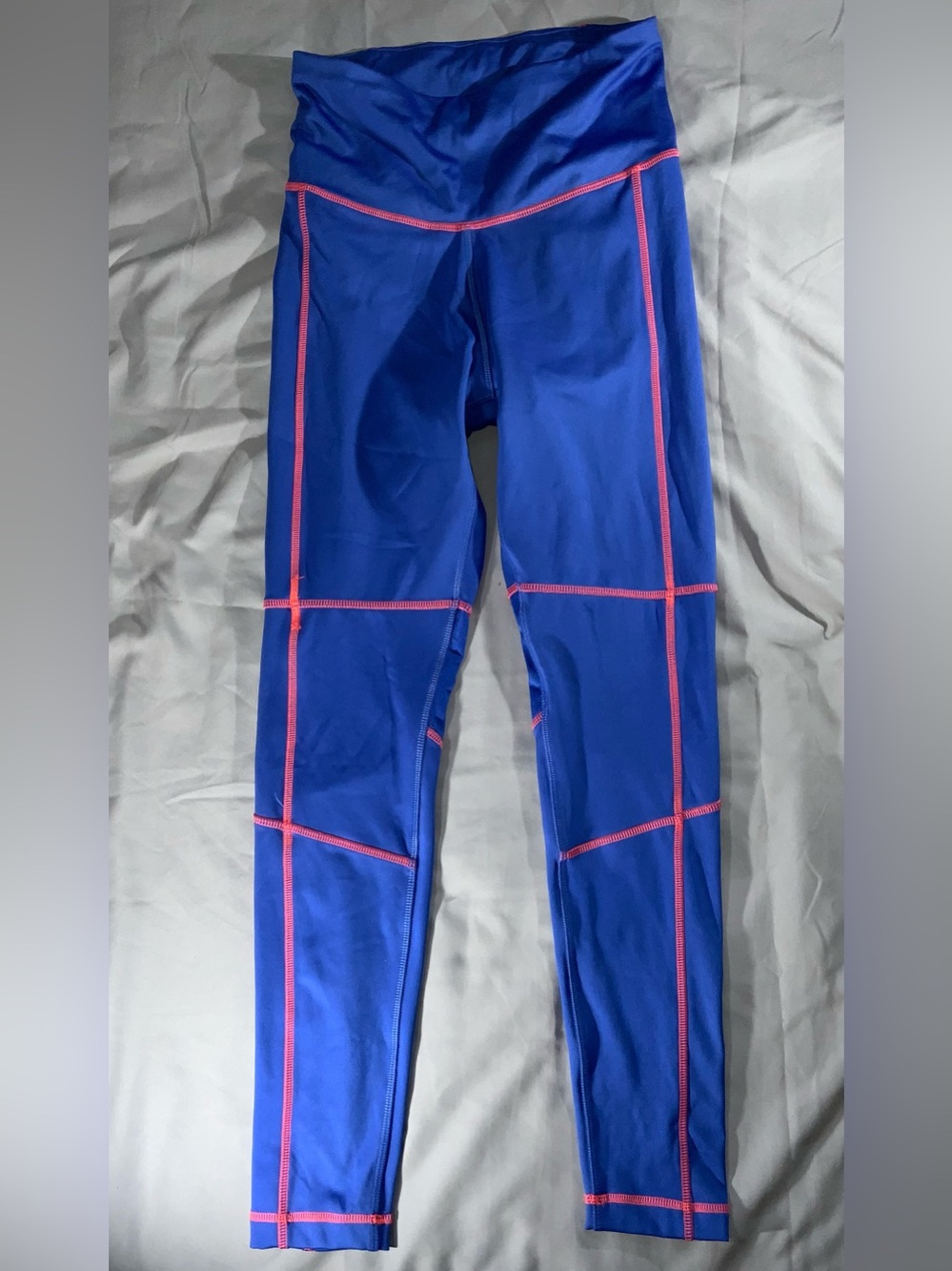 Reebok Womens S Blue Leggings Pink Stitching High Rise Athletic